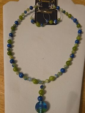 Blue And Green Agate Necklace Set